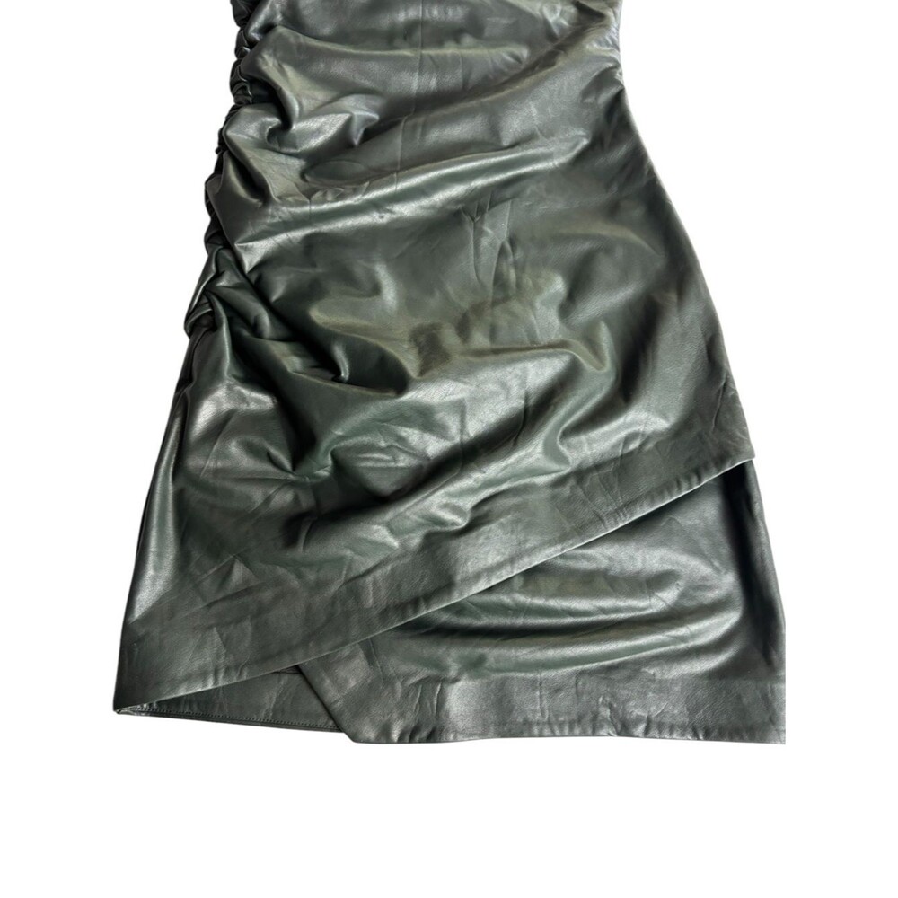 Susana Monaco Faux Leather Green Black Strapless Ruched Mini Dress Small - Picture 7 of 15